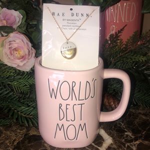 RAE DUNN PORCELAIN PANDANT NECKLACE W/ 17" CHAIN & 2" EXTENTION AND A PINK CUP